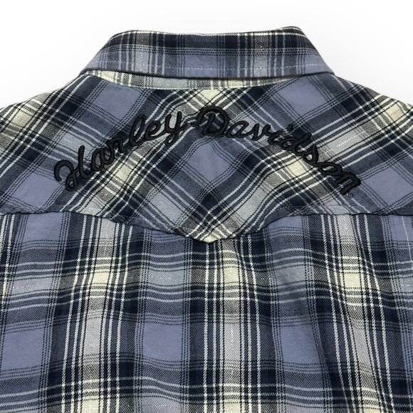 HARLEY DAVIDSON Studded Metallic Plaid Button Up Shirt Motorcycle Hipster Skate - Picture 7 of 9